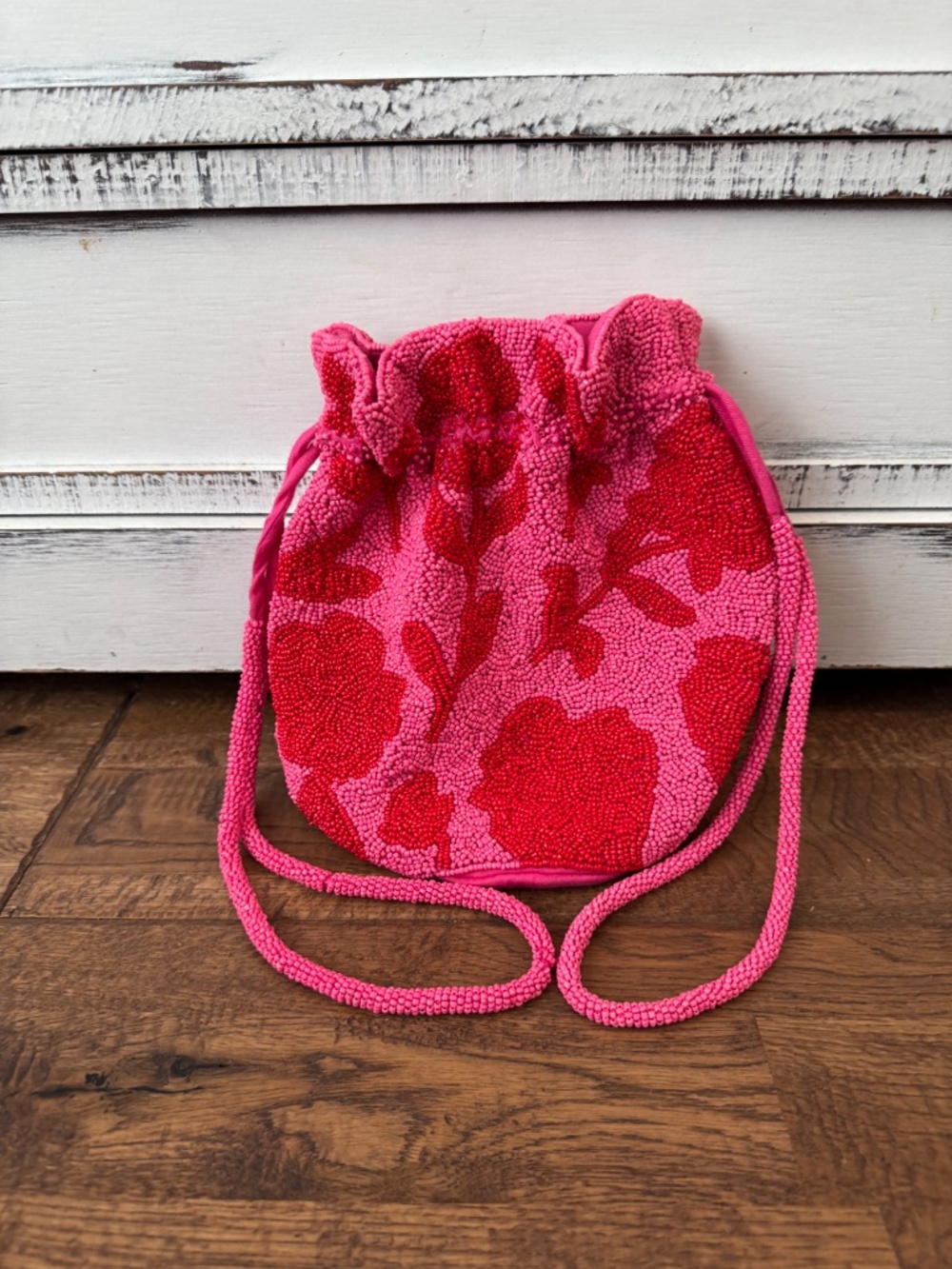 Kate Spade X Target Mini Beaded Classic Rose Drawstring Bucket Bag Purse